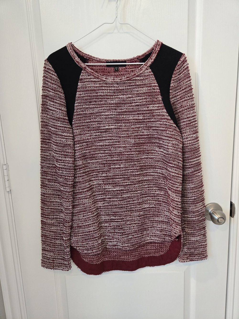 Women’s Marled Burgundy Sweater with Black Shoulder Panels